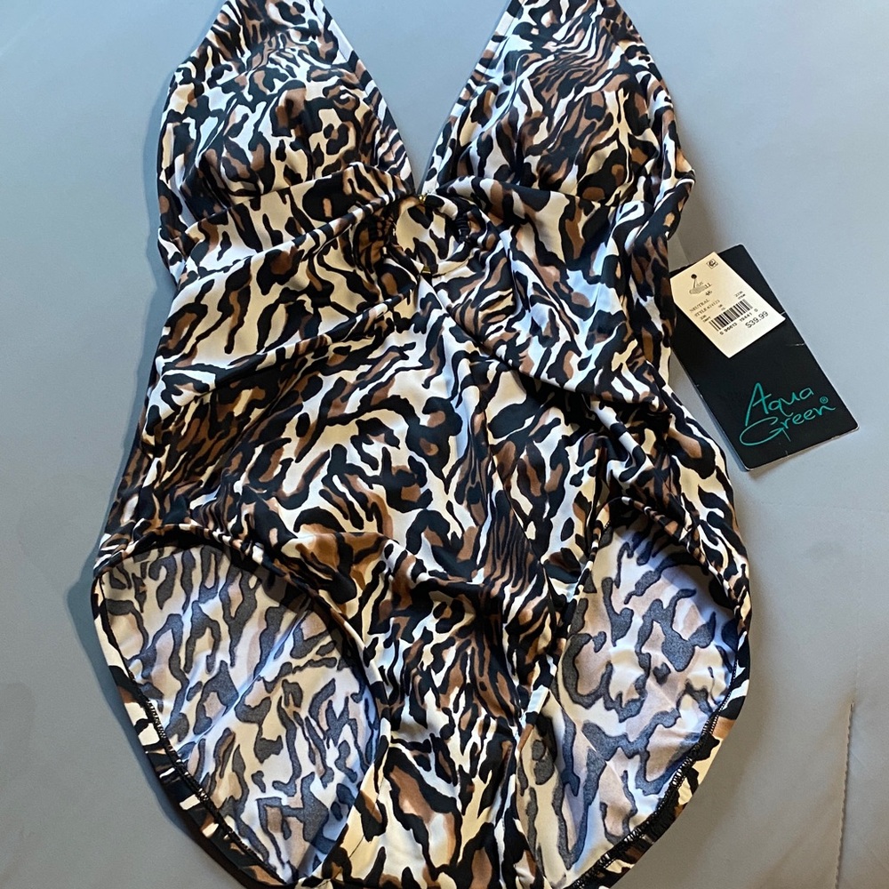 Aqua Green Leopard Print One Piece Swimsuit